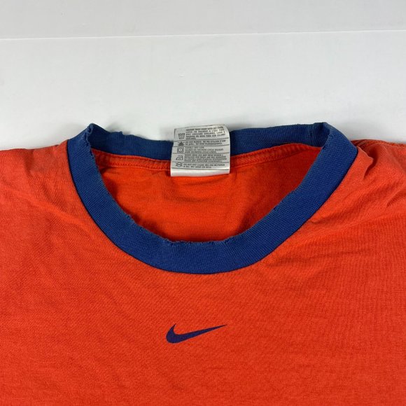 VTG Nike New York Met Center Swoosh Ringer Shirt Extra Large Orange Thrashed Tee - Picture 10 of 16